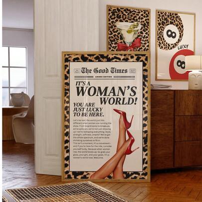 1pc Premium Leopard Print Wall Art Red High Heels, Women's World, "YOU AREJUSTLUCKYTO BE HERE" Slogan, Vintage Club Party Decor, Glamorous Home Decoration For Bedroom/Living Room/Study/Game Room, Perfect Gift For Her & Stylish Party Decoration ,Unframed Art Print