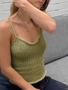 Top estivo da donna Just Masa, stile Y2K, sexy, slim, giovane, scollo a V, con bretelle in lana - Verde - Visualizzare 4