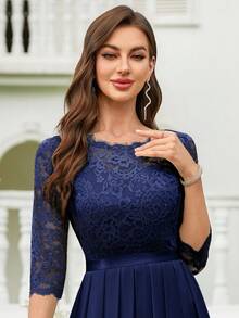 MIUSOL 花卉蕾丝雪纺荷叶边长款连衣裙，优雅女士礼服，正式礼服，适合婚礼宾客、毕业典礼、晚宴及其他场合。