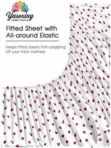 4 件白色红色心形爱心图案床单套件，1 件床笠和 1 件床单和 2 件枕套床上用品床垫保护套（不包括枕芯），豪华床笠套装特大号双人床全尺寸床单深口袋最大 11.8 英寸枕套，柔软透气防皱，更适合睡眠，豪华酒店风格，送给妈妈爸爸朋友的礼物 - 紅白色 - 查看 4