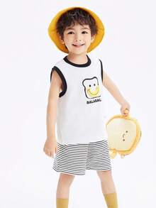 Balabala Young Boys Short Sleeve Set Quick-Dry T-Shirt Summer Children's Two Pieces Set 2025 New - White and Black - View 2