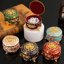 1 Pieza Caja de joyería de estilo vintage redonda, caja de almacenamiento para aretes y collares, para el Día de la Madre, para la novia, para miembros femeninos de la familia o la empresa, brillante y elegante, de moda, opción principal para regalos, necesidad de verano para mujeres, organizador de almacenamiento, regalo, de vuelta a la escuela