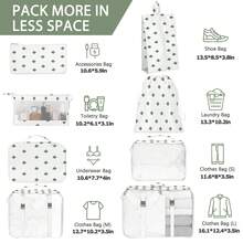 8pcs Travel Packing Cubes Set,Travel Portable Clothes Storage Bags, Compression Storage Shoe Bag, Clothing Underwear Bag, Luggage Packing Organizers,Pack Your Luggage With Ease ,Travel Essential Accessories - 白仙人掌 - 查看 2