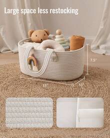 Diaper Caddy Organizer, Large Storage Basket, Oval Storage Basket,Gift For Baby Shower, Newborn Essentials - White - View 4