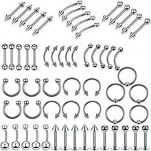 100 pièces Lot de bijoux de perçage, Anneau de nez 14G 16G 20G, Labret de lèvre, Anneau de langue, Boucle d'oreille cartilage en acier inoxydable, Accessoires de piercing corporel Barbell