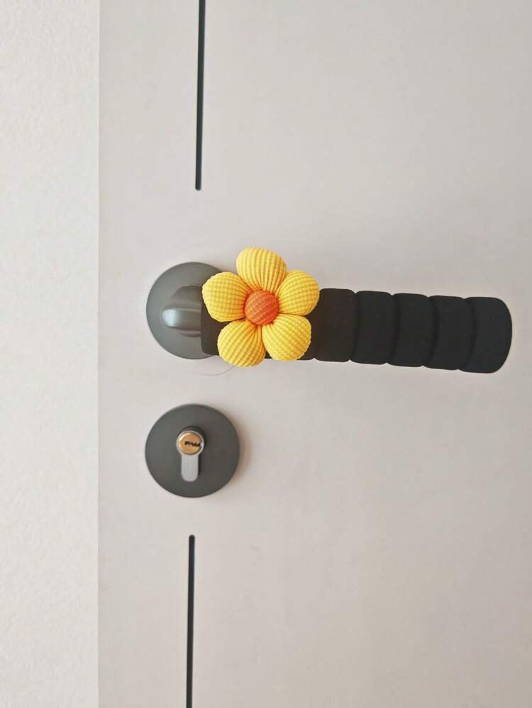 1/2 piezas Cubierta de perilla de puerta con estilo de flor, almohadilla protectora suave de color beige para amortiguar la puerta, anti-colisión, agarre anti-estático, artículo lindo, regalo del Día de la Madre, decoración de dormitorio, jardín, decoración de cocina, verano, playa, artículos esenciales de viaje, decoración de habitación, suave, graduación - Manija de puerta negra - Añade 17