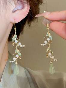 2pcs Set Lily Flower Earrings, Leaf & Water Drop Tassel Dangle Earrings, Chic Stylish For Women Daily Wear, Suitable For Holiday, Party, Gathering - Nhiều màu - Xem 1