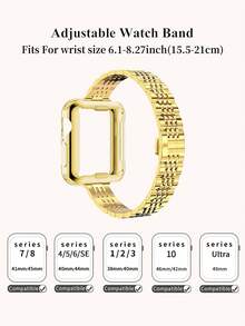 2pcs Gold Color Women's Watch Band + Watch Protective Case, 14mm Narrow Style, Suitable For Gold Metal Bracelets, Detachable Stainless Steel Watch Band, Soft TPU Material All-Round Protection Protective Case (With Screen Protector) Compatible With Apple Watch Ultra 3 2 1 SE S10/9/8/7/6/5/4/3/2/1 Series, Fashionable New Gift For Family And Friends, Smartwatch Accessories, Watch Band For 38mm 40mm 41mm 42mm 44mm 45mm 49mm Young & Stylish Unisex - Gold - View 4