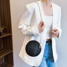 Runde Abendtasche mit Paillettendekor, Handtasche, Glitzer-Kettentasche für Party und Hochzeit - Schwarz - Übersicht 2