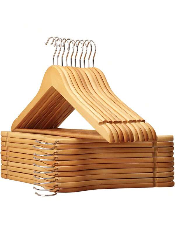 Natural Wooden Clothes Hanger, Walnut Brown Color, Wide Design, Suitable For Wardrobe, Bedroom, Bathroom, Clothing Store, Hotel - For Tops, Dresses, Pants, Suits, Child Size - Suitable For Spring, Summer, Autumn, Winter