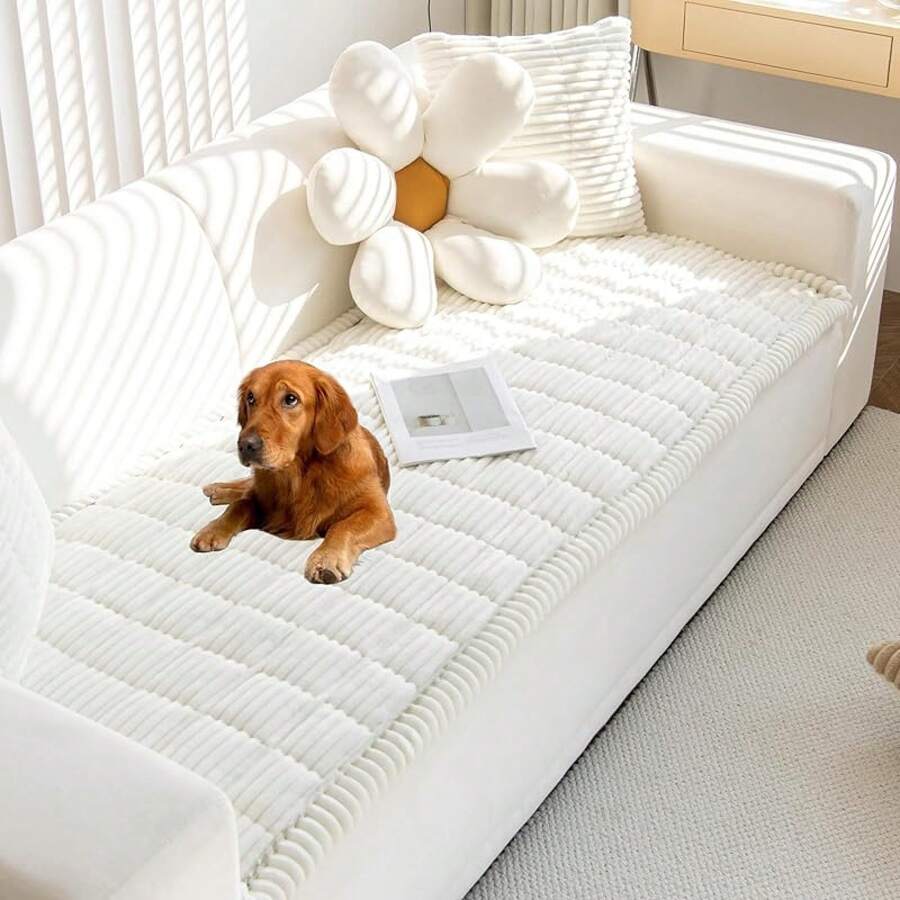 Mivnue Pet Couch Cover, Couch Covers For Dogs, Washable Dog Sofa Covers Couch Protector, Fuzzy Non Slip Couch Slipcover Pet Friendly (Brown, 27.6" X 59.1") - trắng - Xem 1