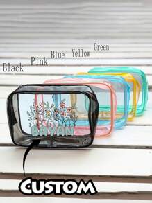 Personalized Name Transparent Storage - PVC Waterproof Toiletry Bag, Beauty Bag, Cosmetics Storage Bag, - A Variety Of Colors Available, Toiletries Storage Bag Storage Classification Coin Purse, Zipper Box Zipper Bag, Storage Supplies