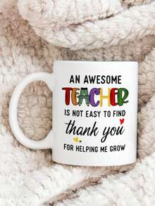 1pc 11oz Teacher Appreciation Ceramic Coffee Mug - "Thank You For Helping Me Grow" Porcelain Cup,Outdoors,Summer And Winter Drinking Utensils,Perfect For Hot Cold Drinks,Gift For Birthdays,Perfect For Home Office Use,Tea Cup,Wedding,Graduation - Multicolor - View 4