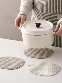 1pc Multi-Function Dining Table Mat, Kitchen Non-Slip Heat Resistant Pad, Silicone Coaster, Trivet - Beige - View 1