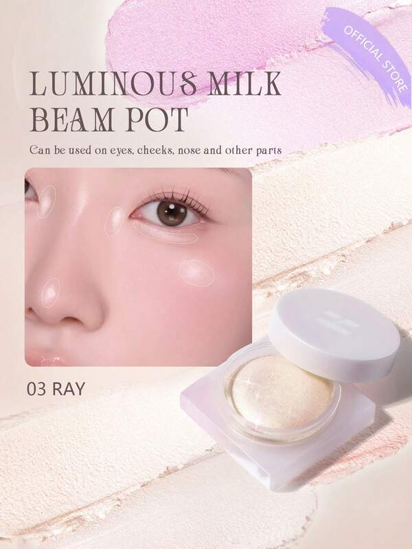 HOLIKA HOLIKA LUMINOUS MILK BEAM POT 03 RAY, aksamitna mleczna konsystencja, rozmywający mikropuder, satynowa konsystencja, nie osypuje się, pigmentacja do budowania, cienie do zmycia, podkreśla kontury twarzy, trwałość 24 godziny, kontrola przetłuszczania, odpowiedni dla skóry wrażliwej, magnetyczny kompakt, naturalny na randkę, koreański makijaż, 5,5 g/0,19 uncji