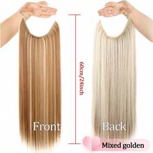 隐形接发棕色金色红色黑色长直发合成薄轻假发透明线可调节头带女士无夹 24 英寸秘密假发一体式 - 彩色 - 查看 17