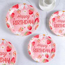 7-Inch And 9-Inch Disposable Party Paper Plates, Strawberry Happy Birthday Print Party Supplies, Disposable Paper Plates Suitable For Birthday Parties, Celebrations And Decorations - Multicolor - View 2