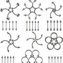 100 pièces Lot de bijoux de perçage, Anneau de nez 14G 16G 20G, Labret de lèvre, Anneau de langue, Boucle d'oreille cartilage en acier inoxydable, Accessoires de piercing corporel Barbell