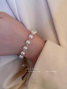 1入時尚韓式貓爪假珍珠手鍊，適合女孩日常佩戴