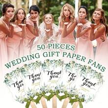 50 Pieces Of  Green Floral Handheld Fans With Bows And Sturdy Wooden Handles - Perfect For Weddings, Bridal Showers, Anniversaries, Birthdays, And Home Decor - 綠色 - 查看 3