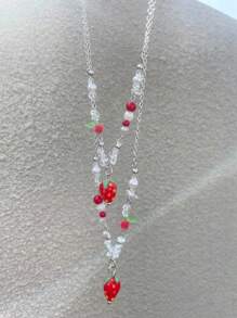 1 Peça Colar de Morango Estilo Doce para Mulheres, Colar Pingente de Contas de Folha de Morango, Adequado para a Maioria das Pessoas Usarem, como Presente para Namoradas, Presentes de Feriado, Dia dos Namorados, Mãe, Dia das Mães, Presente