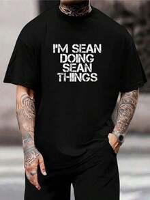 Camiseta divertida personalizada Sean - Regalo de cumpleaños personalizado para él o ella, camiseta gráfica informal de algodón negro de manga corta para hombre, mujer y niños - Negro - Ver 1