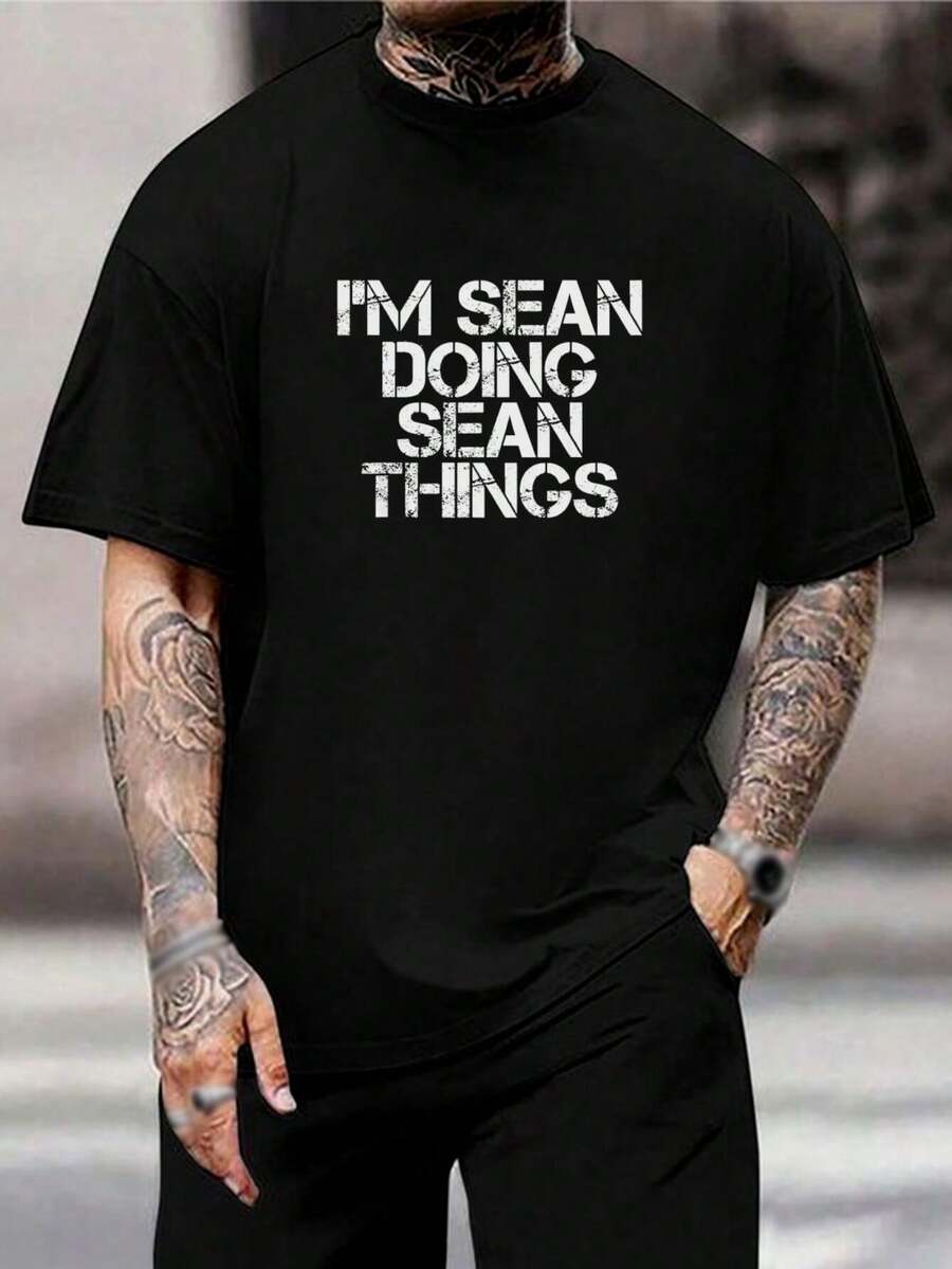 Camiseta divertida personalizada Sean - Regalo de cumpleaños personalizado para él o ella, camiseta gráfica informal de algodón negro de manga corta para hombre, mujer y niños - Negro - Ver 1