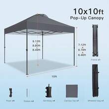Amada 10x10ft 1-Person Setup Pop Up Canopy Tent - Easy Outdoor Sun Shade For Events, Parties, Camping, Gazebo With Wheel Cover Bag, Beach Tent With 3-Speed Adjustable Height,Blue - 深灰色 - 查看 6