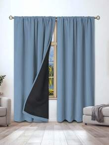 1 件全遮光隔热窗帘 - 99% 防紫外线涤纶，杆袋悬挂式，不可漂白平纹编织，卧室艺术主题，涂层遮光隔热，节能降噪 - 非常适合卧室、农舍和学校的深度睡眠房间装饰家居装饰 - 藍色 - 查看 5