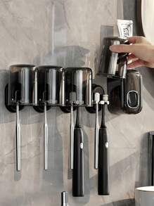 1pc Toothbrush Holder Shelf - Bathroom Wall-Mounted Mouthwash Cup Free-Drilling Tooth Cup Holder Set Back To School