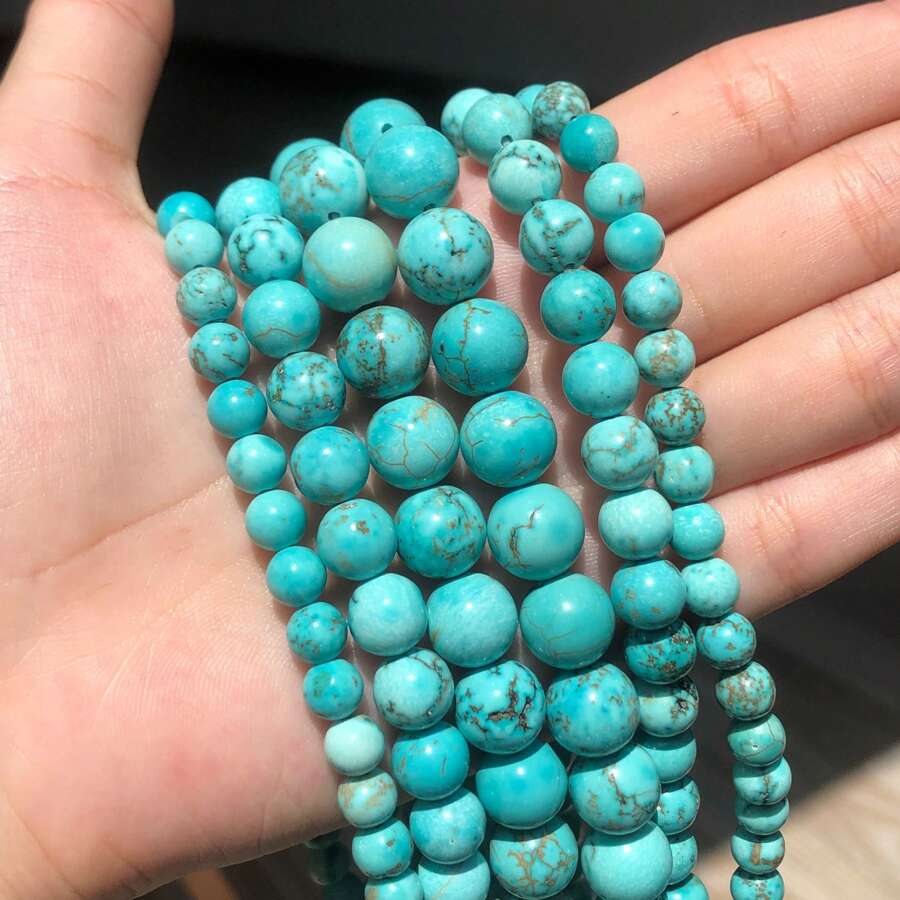 4-12mm Natural Stone Beads Blue Turquoise Round Loose Beads For Jewelry Making DIY Bracelets Necklaces Accessories 15''