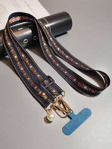 Fashionable Floral Nylon Phone Lanyard Necklace With Pearl Pendant Bracelet, Compatible Universal Accessory - Floral Necklace - View 5