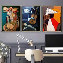 1 pieza/3 piezas Obra de arte de pared Pósteres con marco opcional Vintage Pop Arte del artista Pablo Picasso Arte clásico Impresión en lienzo Póster Estilo cubista Arte abstracto de personaje Pintura artística de pared Adecuado para decoración del hogar Sin marco/Con marco Lienzo Artístico - Multicolor - Ver 4