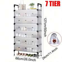 5/6/7 Tier Cabinet Storage Organiser Shoe Rack Stand Holder W/ Dust-Proof Cover - 7 Tier - View 2