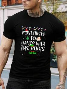 Camisetas de Navidad con divertido baile de elfo - Camisetas a juego para familia para Navidad para hombres y mujeres - Manga corta negra S-XXXL - Negro - Ver 1