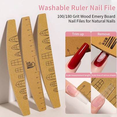RS NAIL RSNAIL 100/180目指甲锉/抛光器，可水洗，耐用，双面设计，一面带尺子，一面带指甲形状模板，指甲锉/砂纸板/美甲工具/指甲抛光锉，适合美甲新手和美甲沙龙使用。