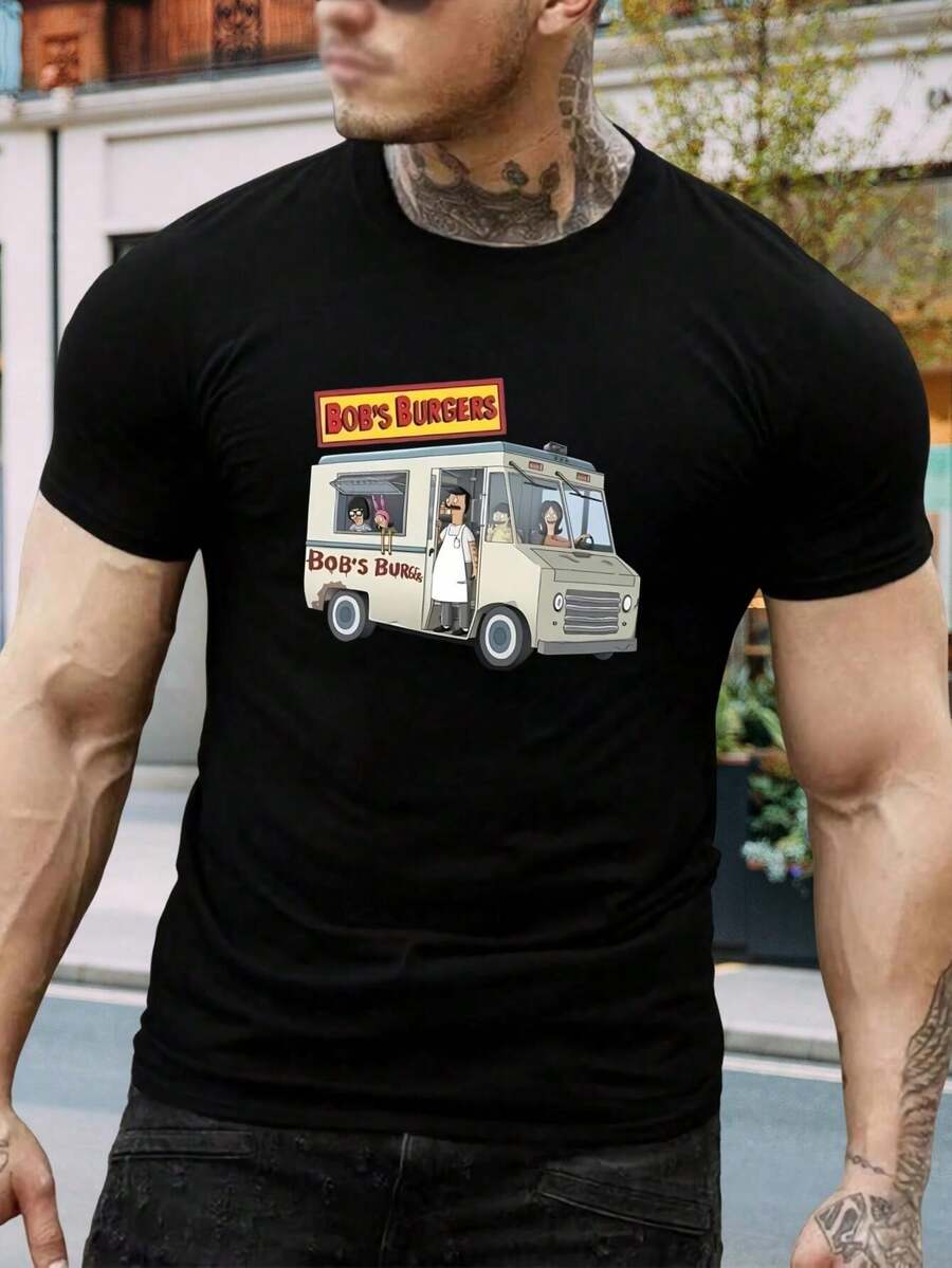Camiseta de Bob's Burgers - Camiseta divertida de comida de camión de comida de dibujos animados para hombres y mujeres - Estampado gráfico único - Regalo perfecto para los fans de Bob's Burgers - Negro - Ver 1