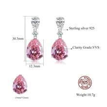 GGRUO 1 Paar 925er Silber Pink Tropfenform Ohrringe, süße, ausgefallene, klare kubische Zirkonia Ohrstecker, attraktiver Schmuck für Braut, Party, Hochzeit, Valentinstag, Dates, Geschenke