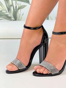 Grov klack Öppen tå Rem Glittrande Mode Fest Bröllop Semester Mångsidiga Högklackade Sandaler - Svart - Visa 5
