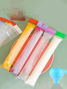 100/200PCS 长冰淇淋袋，适用于蔬菜/果汁、果泥、冰淇淋、水果冰，可在低温下密封的储物袋，DIY 冰淇淋袋和食品包装袋派对厨房礼品袋，一次性棒棒糖冰袋碎冰冰袋自封透明棒棒糖冰袋 - 彩色 - 查看 7