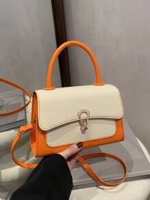 1pc Pu Fashion Stitching Contrast Color Crossbody Handbag Korean Ins Fashion Square Bag, Flip Magnetic Buckle Opening And Closing, Adjustable And Comfortable Long Shoulder Strap, Suitable For Daily Use When Going Out Shopping, Intellectual And Literary Style, A Good Choice For Holiday Gifts