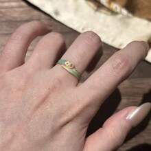 خاتم أنيق مطبوع عليه زهر الخوخ الأبيض المطلي بالطلاء المينا، هدية للنساء في أعياد الزواج والحفلات والعيد والعيد الوطني وعيد الشكر