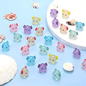 10/20pcs Luminous Mini Resin Axolotl Miniature, Glow In The Dark Axolotl Tiny Animal Figures Ornament For DIY Fairy Garden, Glass Container, Potted Plant Decor, Micro Landscape Craft, Garden Decoration, Car Interior Accessories, Party, Perfect Birthday Gift(Random Color)