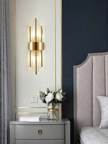 1 pieza/2 piezas Lámpara de pared moderna de oro/negra con cristal, base de acero inoxidable, Body de lámpara de cristal de alta calidad, adecuada para cafetería, sala de estar, dormitorio, villa, decoración de pared del hogar, accesorio de iluminación decorativa para habitación - Multicolor - Ver 9