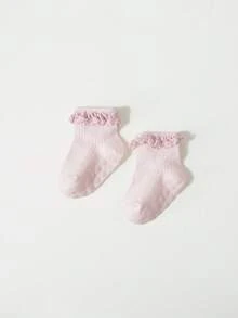 6 双婴儿/幼儿女孩蕾丝边防滑透气短袜，春夏 - 彩色 - 查看 4