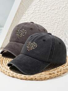 1pc Women's Leopard Print Heart Graphic Outdoor Sports Washed Vintage Stylish Beach Travel Adjustable Soft Top No-Support Baseball Cap, Suitable For Daily Wear - Multicolor - View 20
