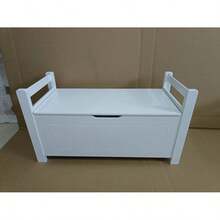 Kids Toy Box Chest, White Rubber Wood Toy Box For Boys Girls, Large Storage Cabinet With Flip-Top Lid/Safety Hinge, Toy Storage Organizer Trunk For Nursery, Playroom-7094 - Multicolor - View 5