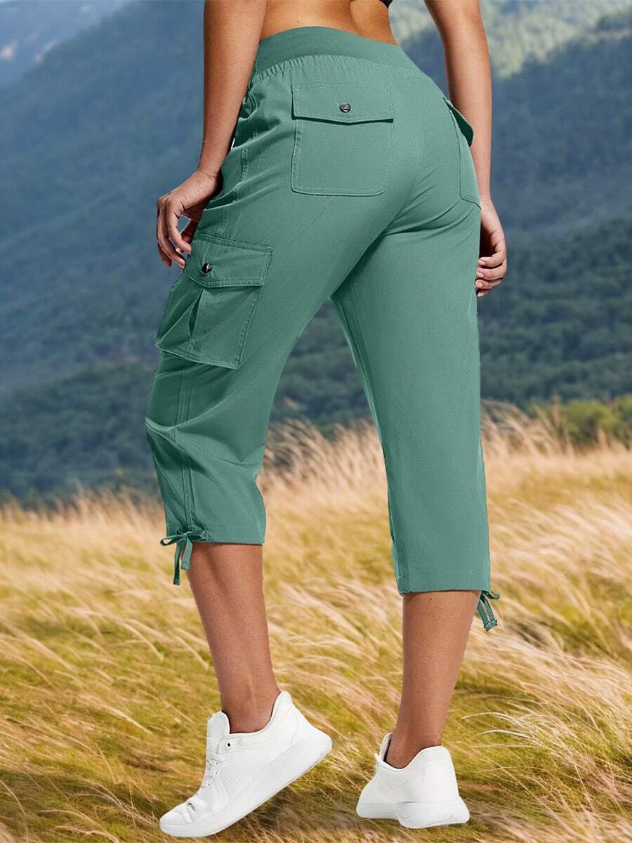 ISEEGZ Women's Cargo Capri Pants Breathable Quick Dry Lightweight Hiking Capris With 6 Pockets For Workout Casual - 亞丁綠 - 查看 1
