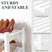 Organizador de zapatos de 3 niveles, estantería de almacenamiento de zapatos de pie de madera apilable, para entrada, puerta principal, color natural - Blanco - Ver 3