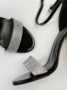 Grov klack Öppen tå Rem Glittrande Mode Fest Bröllop Semester Mångsidiga Högklackade Sandaler - Svart - Visa 6